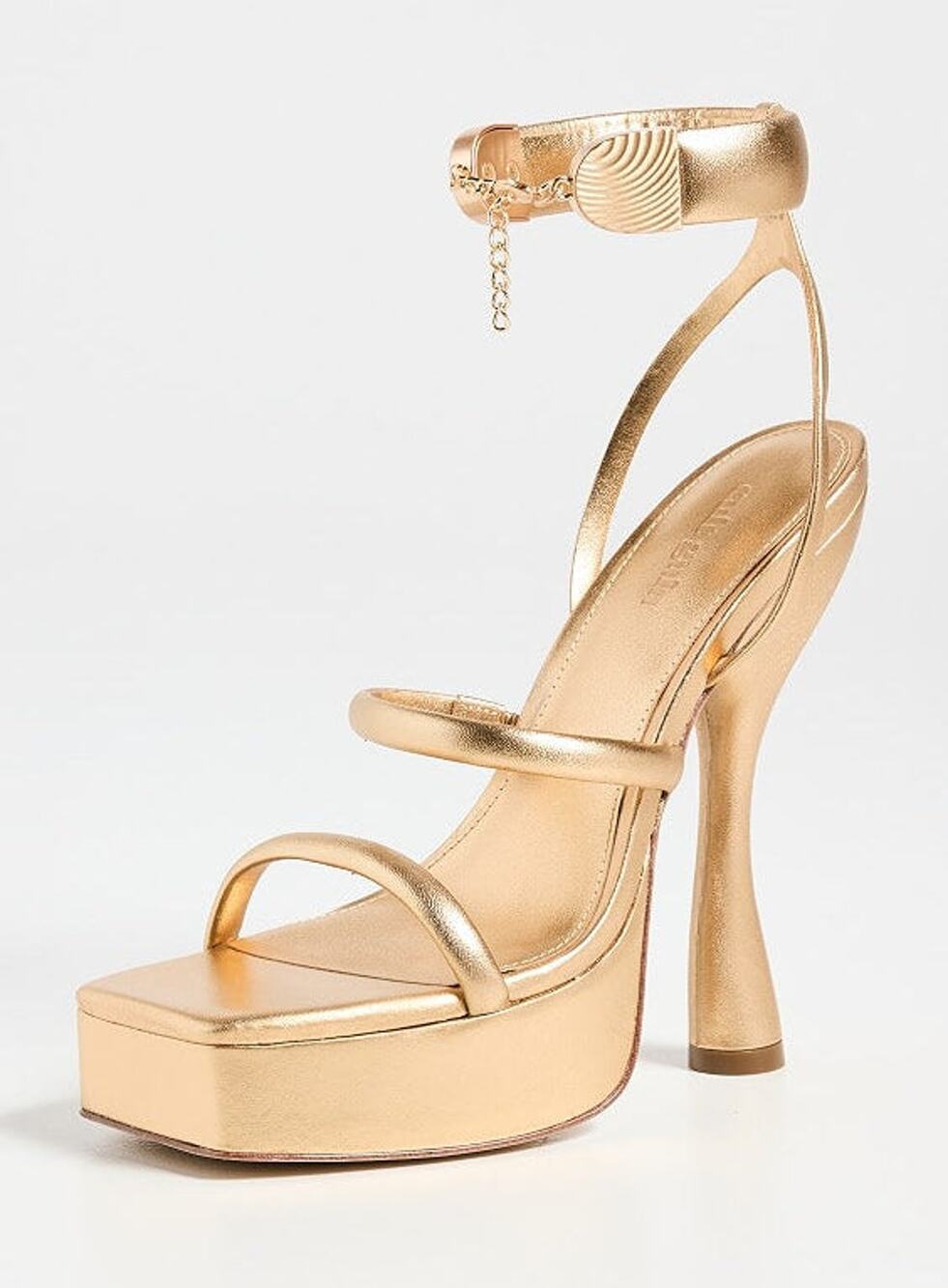Cult Gaia Elodie Metallic Leather Ankle Strap Platforms Sandals Gold Womens US 8